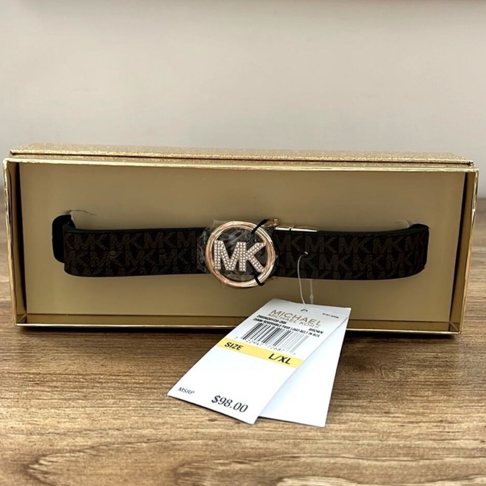 Michael Kors Brown 25MM Reversible Pave Logo Belt